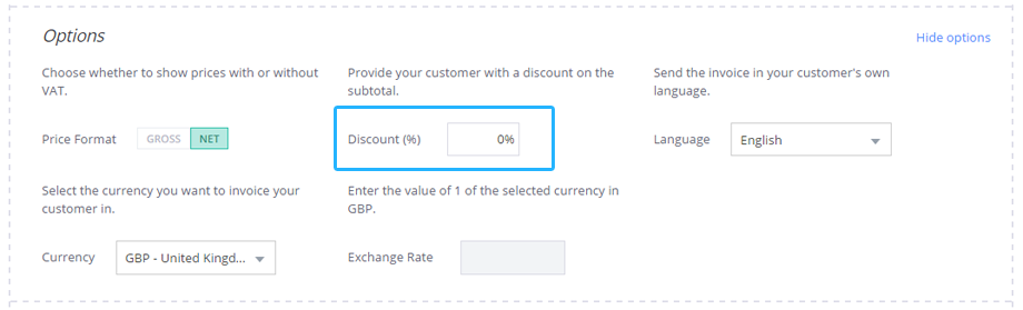 Discounts you add to your invoice template are automatically caluculated for your total