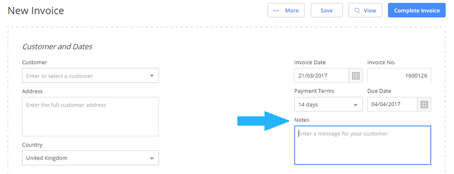 Add personalised notes to customers that appear on your invoices with Debitoor invoice templates