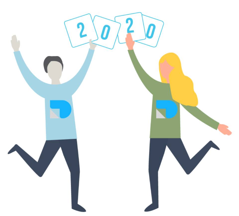 Debitoor animated people holding up 2020 signs