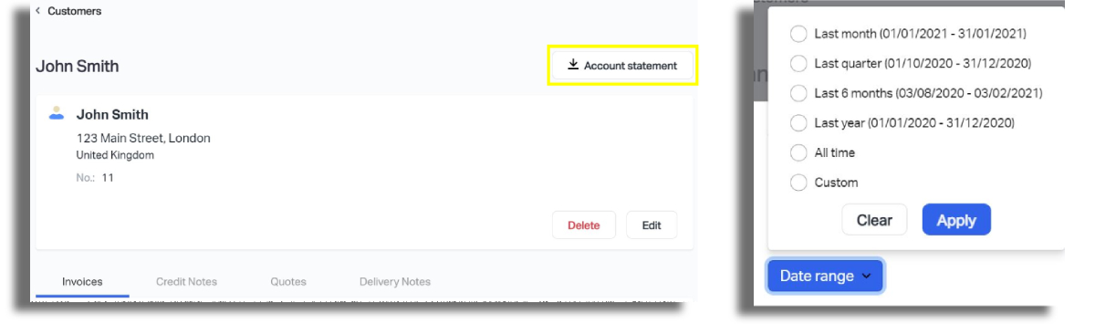 Image showing the new filters for account statements on Debitoor