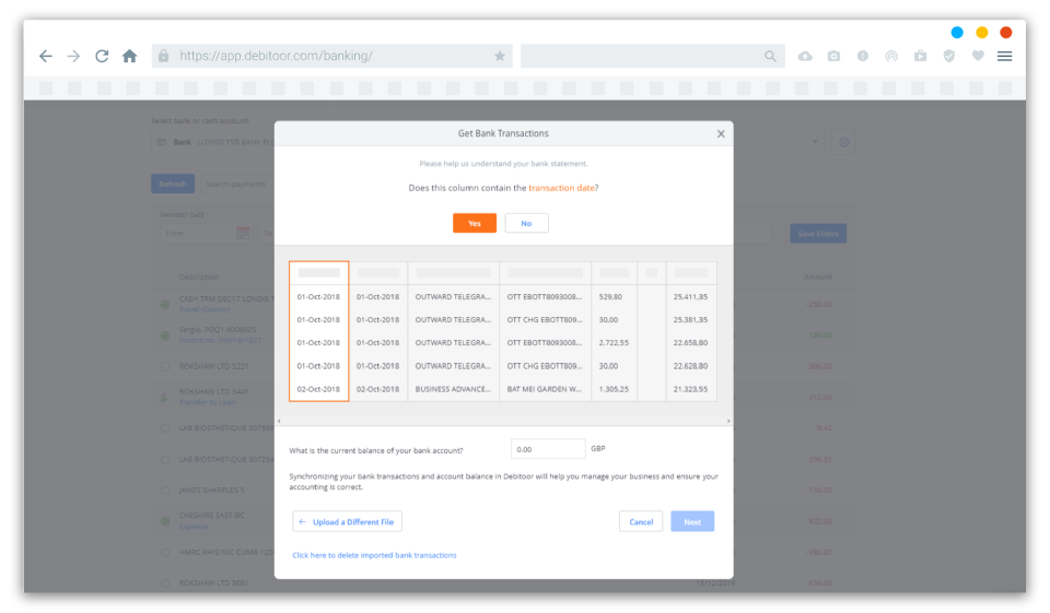 A screenshot showing automatic bank reconciliation with Debitoor invoicing and accounting software