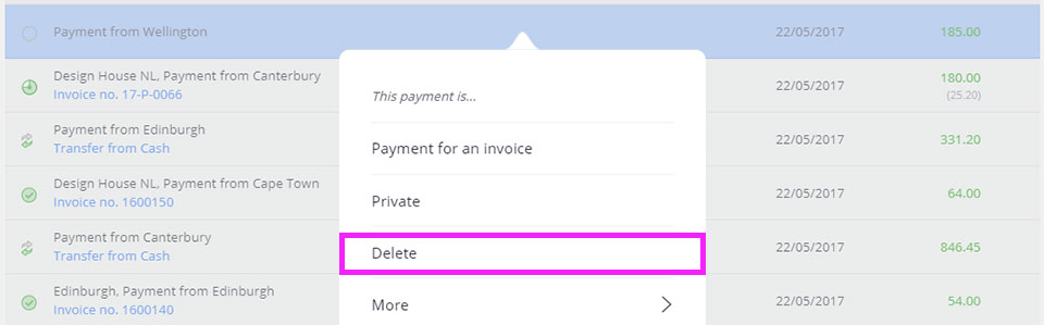 Easily delete single payments in Debitoor accounting & invoicing software