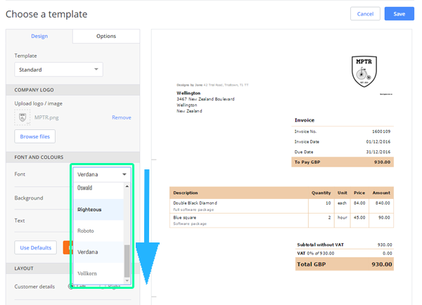 Check out the new fonts available in the menu in your invoice designer