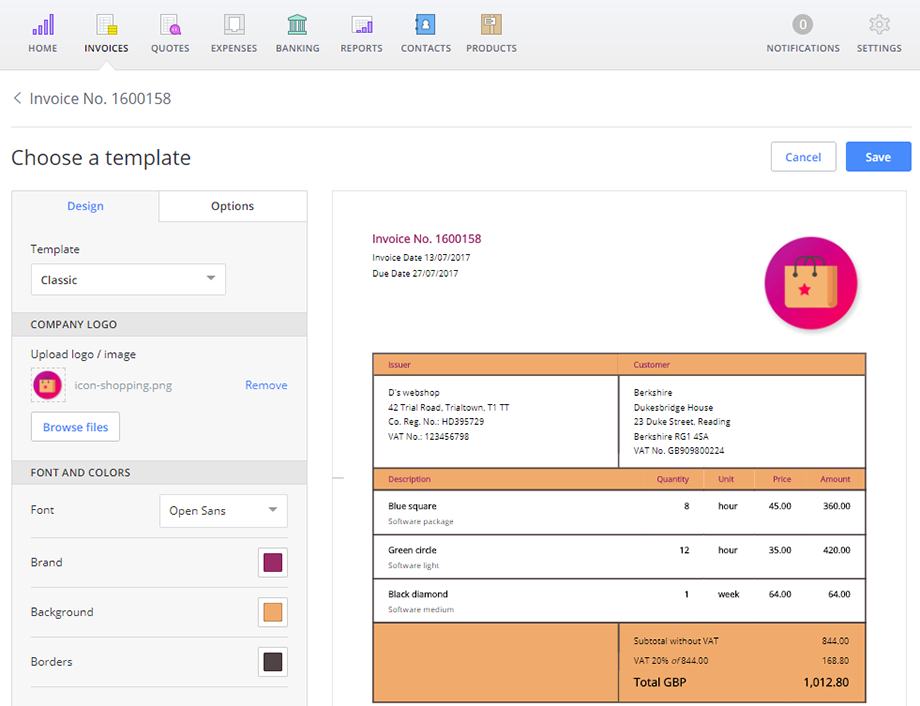 How to update your invoice design to the Classic invoice template in Debitoor