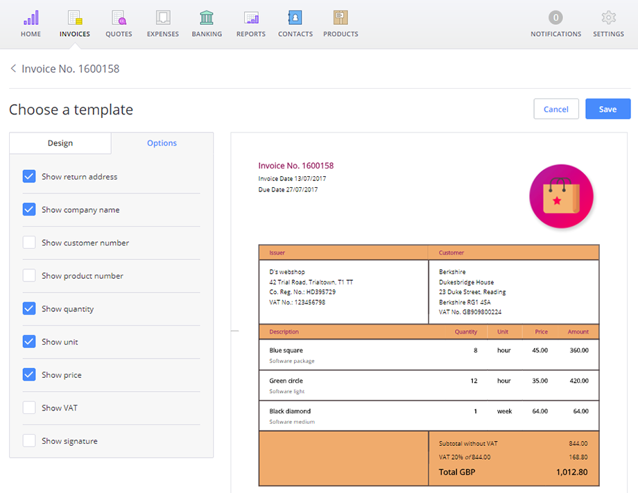 More options for customising your invoice in Debitoor invoicing software