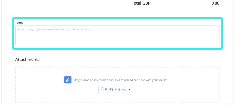 Terms field screenshot in Debitoor invoice software