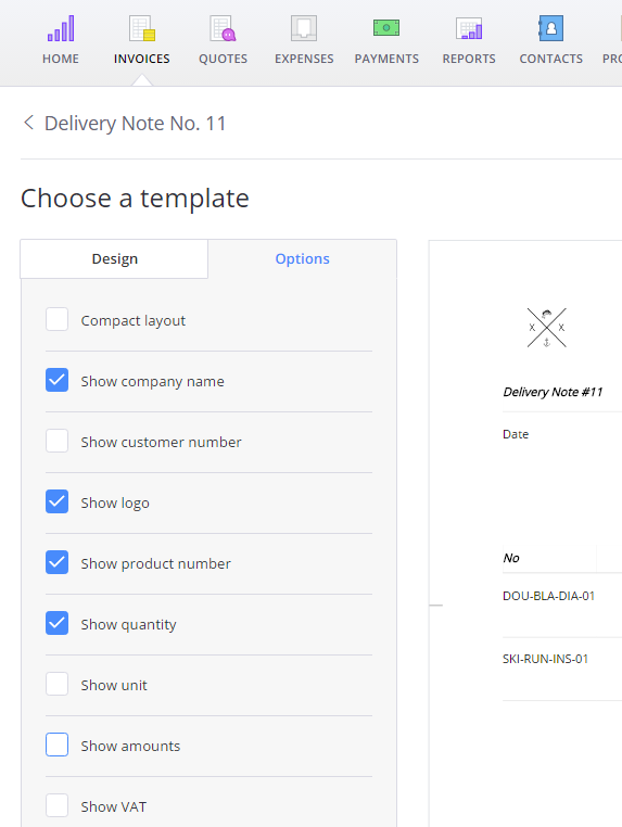 Change the details that appear on your delivery note created in Debitoor