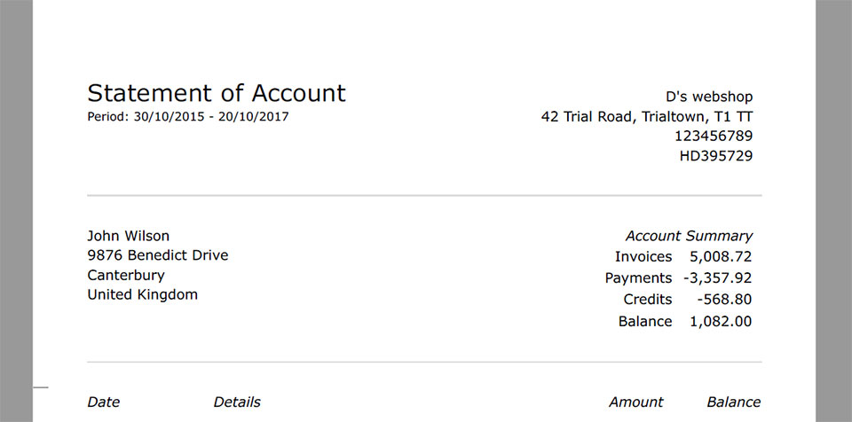A customer account statement downloads instantly and is ready to view in your invoicing & accounting software