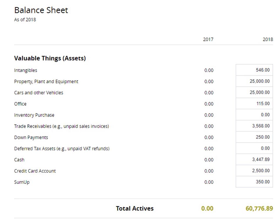 Debitoor balance sheet report assets