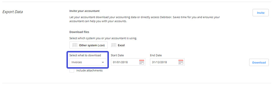 The easy data export function in Debitoor invoice software