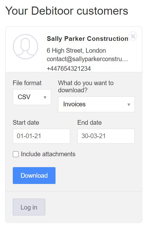 Screenshot showing the accountant portal on Debitoor invoicing software