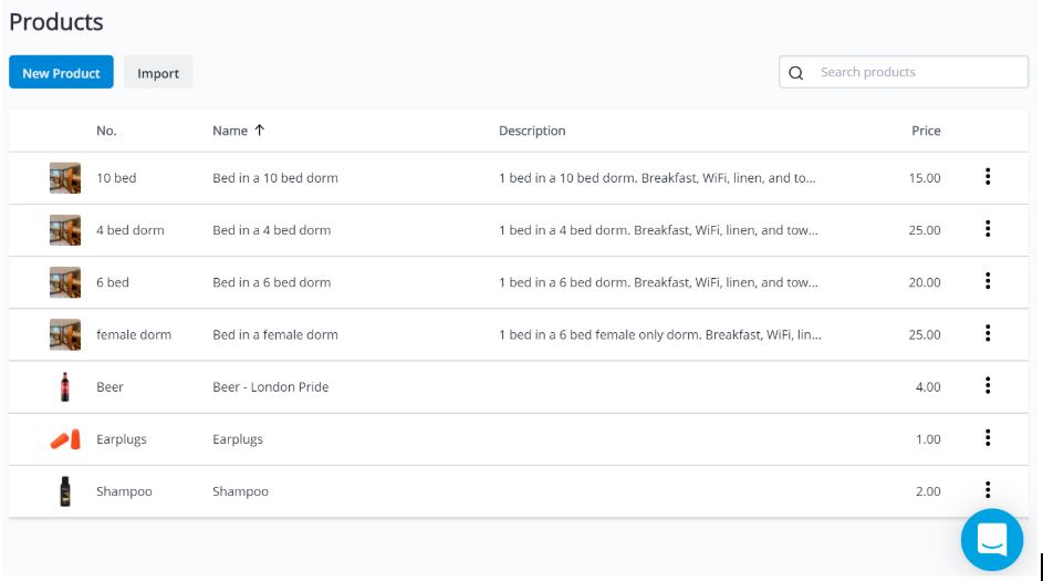 hostel product list