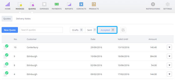 Accepted quotes can be converted to invoices in just one click
