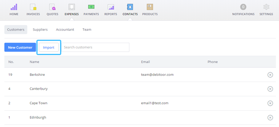 Under the contacts tab you'll find the option to import your customer list