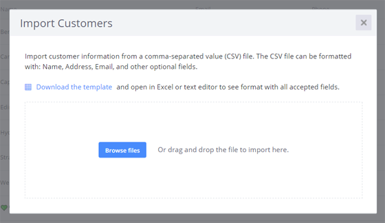 You can download a csv template to upload your customer list to your Debitoor account
