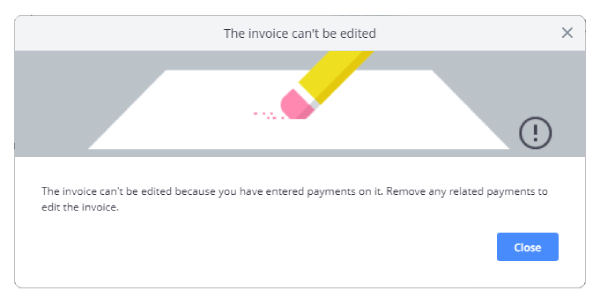 A screenshot of an error message in Debitoor invoicing software