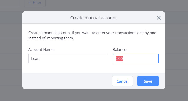 A new loan account with a zero balance in Debitoor accounting & invoicing software