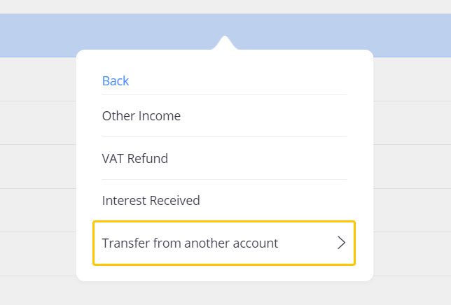 The window that allows you to mark a transfer between two bank accounts in Debitoor