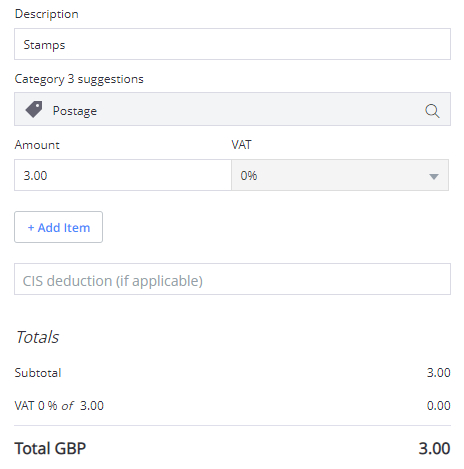 A screenshot of a VAT-exempt product recorded with Debitoor expenses software