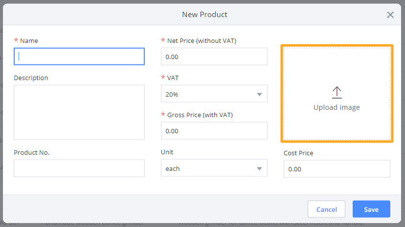 Uploading an image for your product is as easy as a few clicks with Debitoor invoicing software