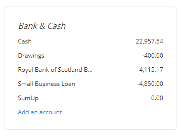 View your bank accounts and balances at a glance from your dashboard