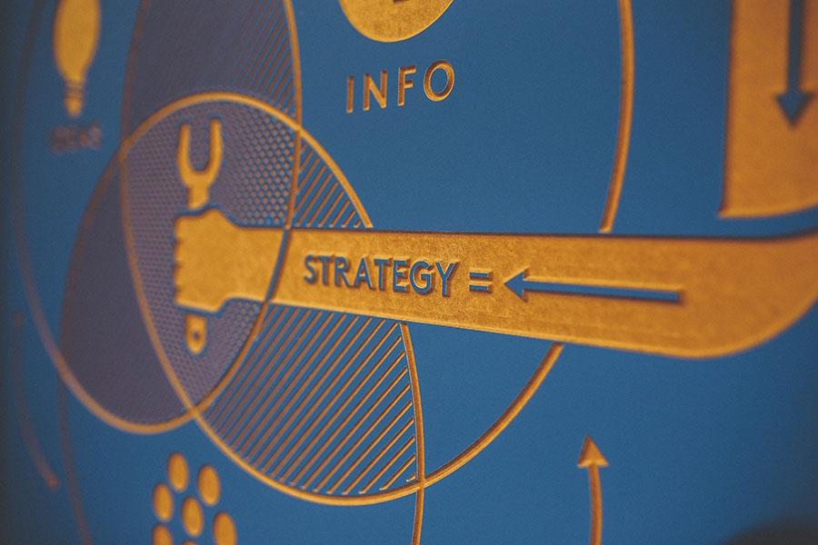 image showing diagram of the words info and strategy as part of the marketing cycle
