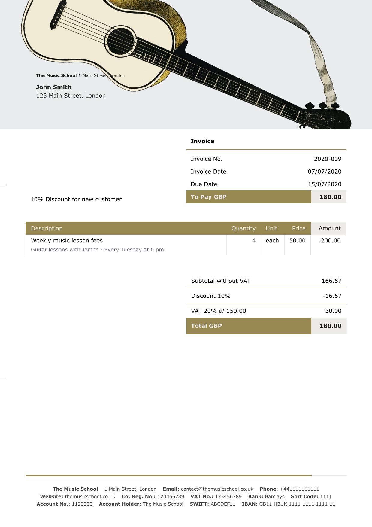 Image showing school invoice example