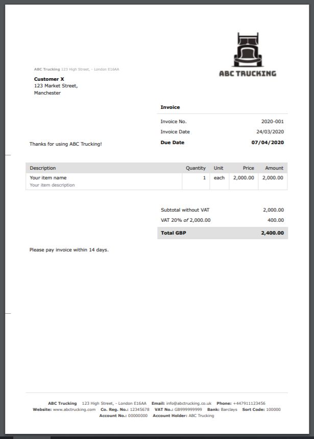 trucking invoice sample