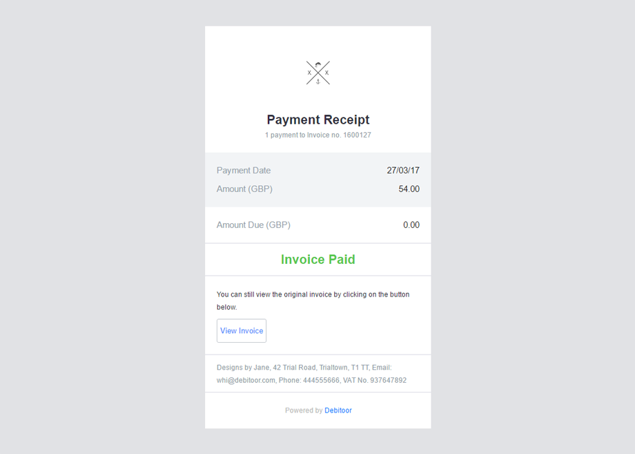 How your payment receipt will appear in your customer's email inbox