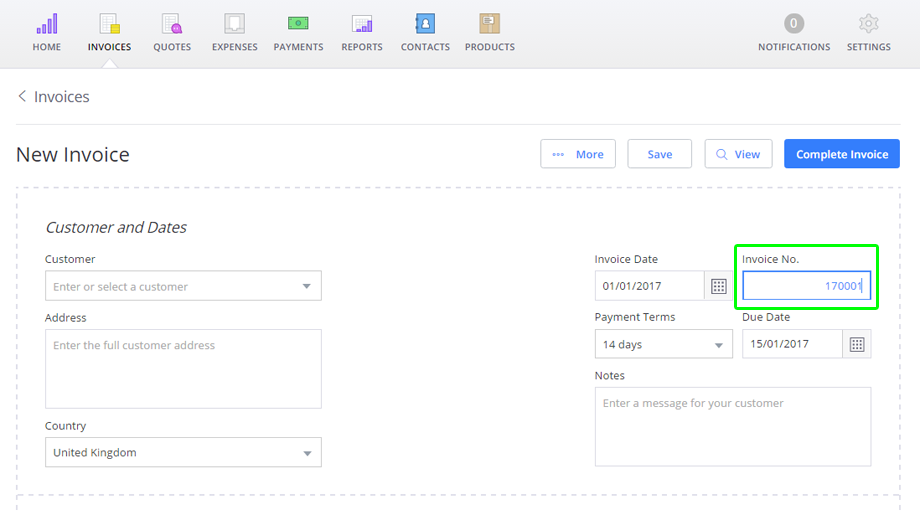 It's easy to change your invoice number sequence in Debitoor invoice templates