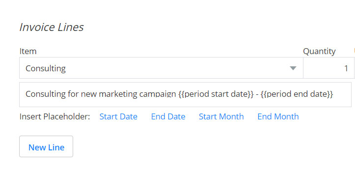 Placeholders automatically update date ranges in your recurring invoices
