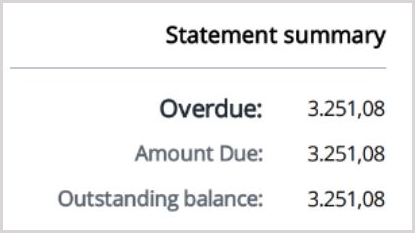 Screenshot showing the statement summary on Debitoor account statements