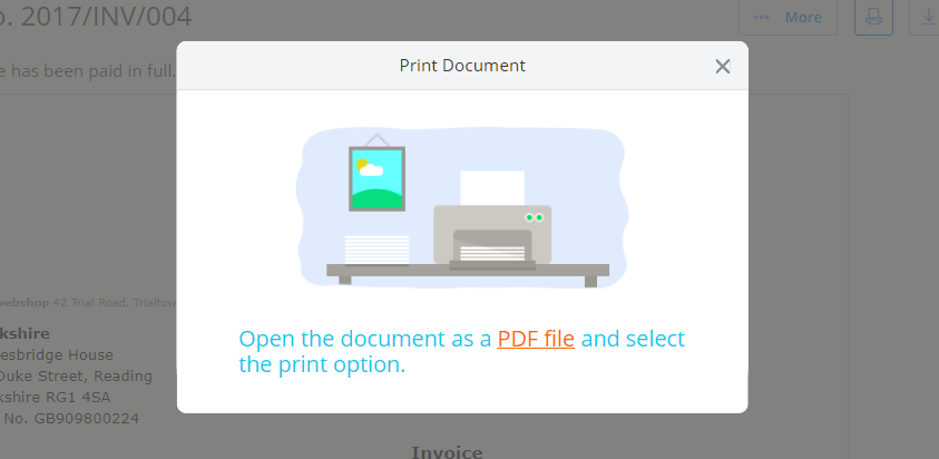 You can print your invoice from Debitoor invoicing software directly from your browser