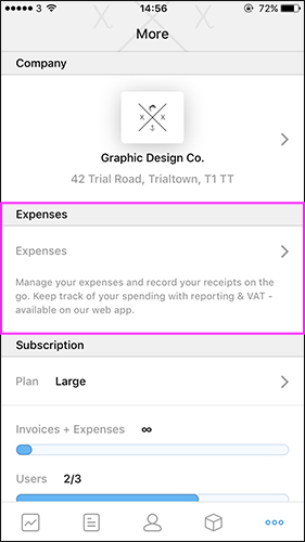 Find your new expenses section fast in the Debitoor iPhone app