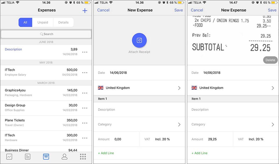 Recording expenses using OCR