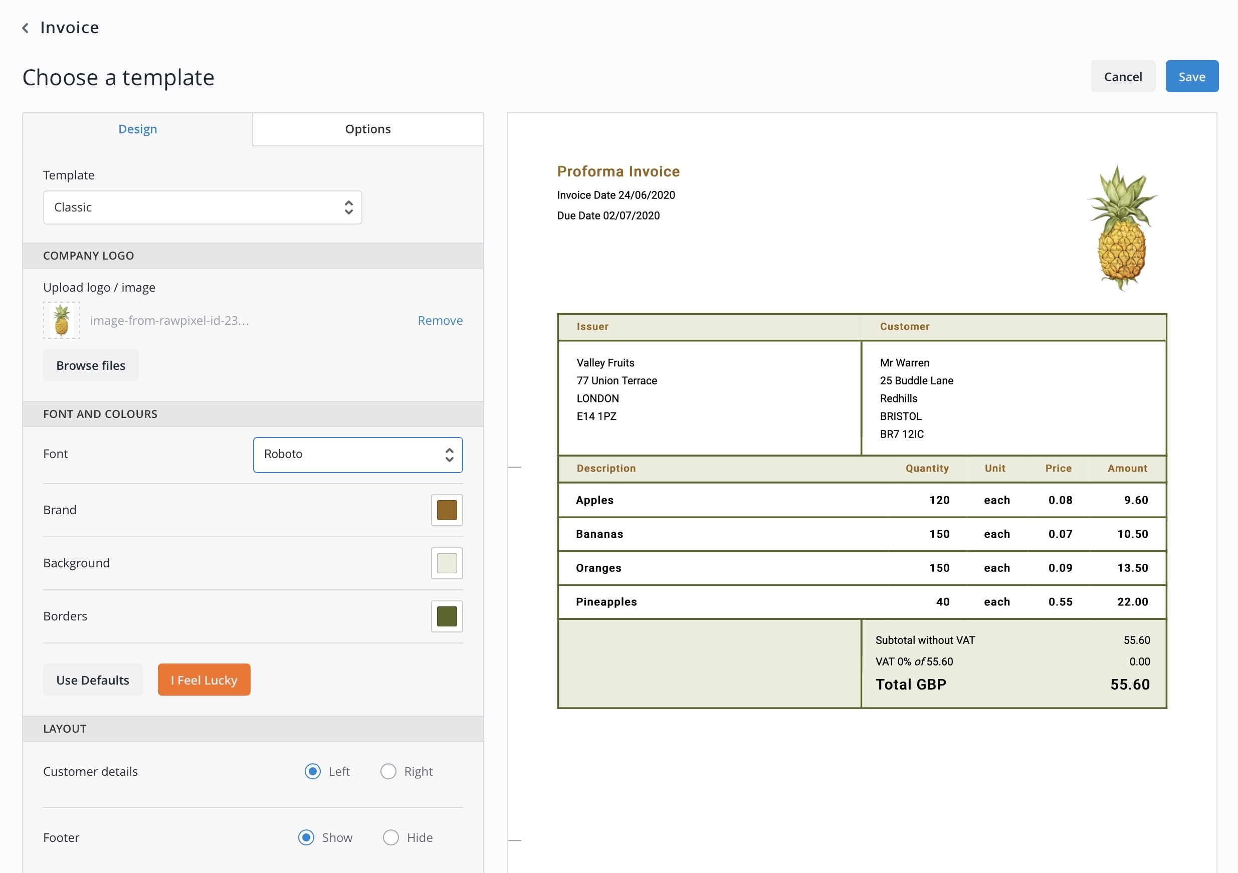 Debitoor invoicing software will let you change the aesthetic of your invoice with customisable invoice templates