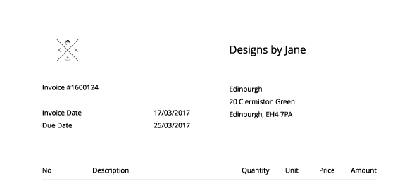 A simple invoice design in Debitoor invoicing software