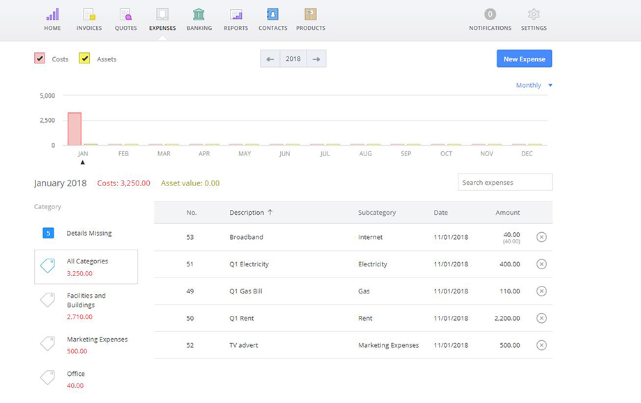 Register expenses and overhead with Debitoor invoicing and accounting software, designed for sole traders, freelancers, and small businesses