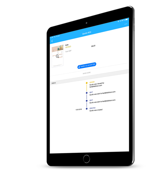 iPad with the Debitoor iOS app creating a quote for a customer