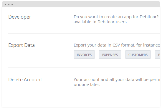 Debitoor settings