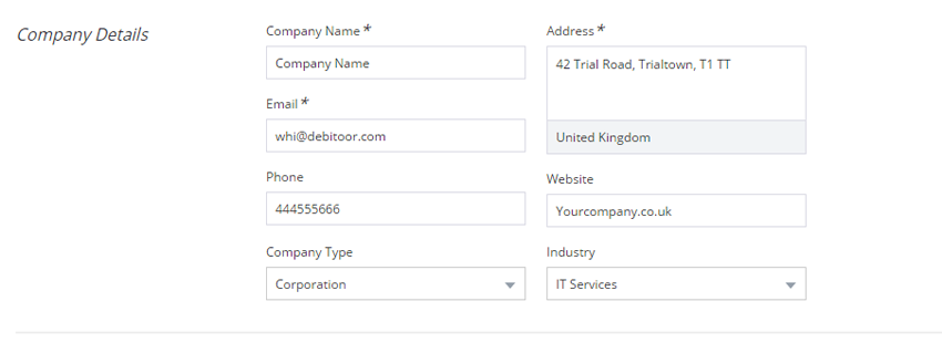 Company details for your invoice template in Debitoor invoicing software