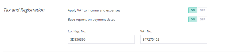 Tax and registration details are saved to be applied to your Debitoor invoice templates