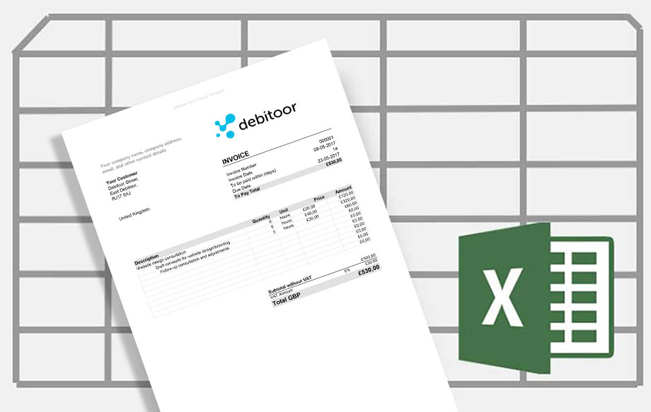 Create an invoice quickly using our Excel invoice templates, free to download from Debitoor
