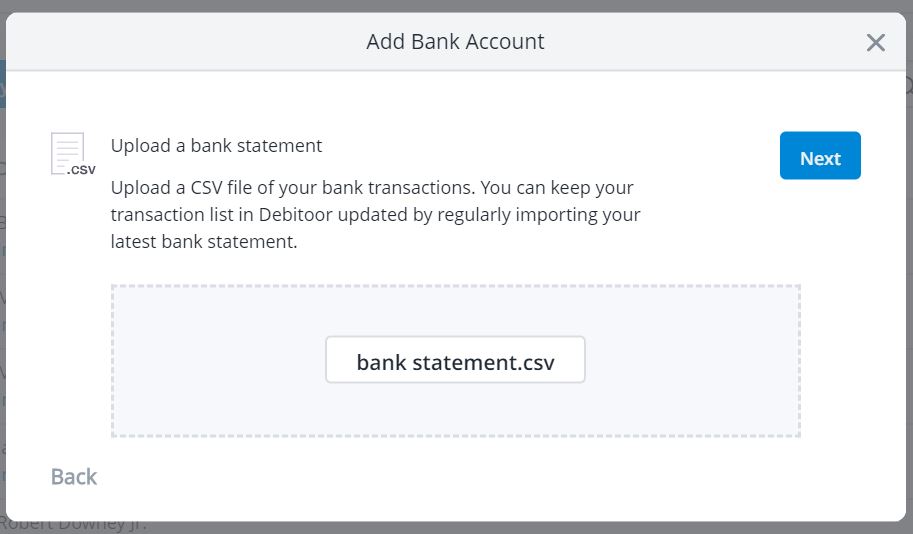 Popup to add a bank statement