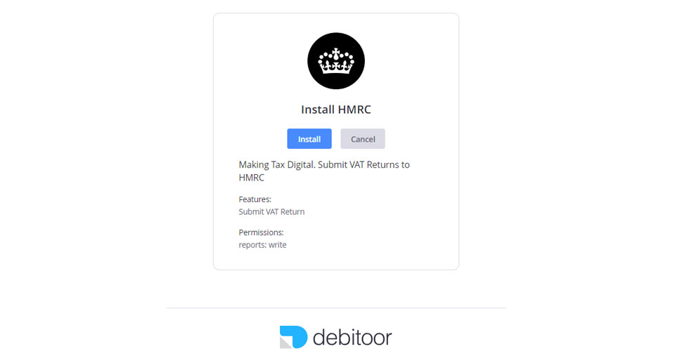 The page to continue with installation of the HMRC connection to your Debitoor account.