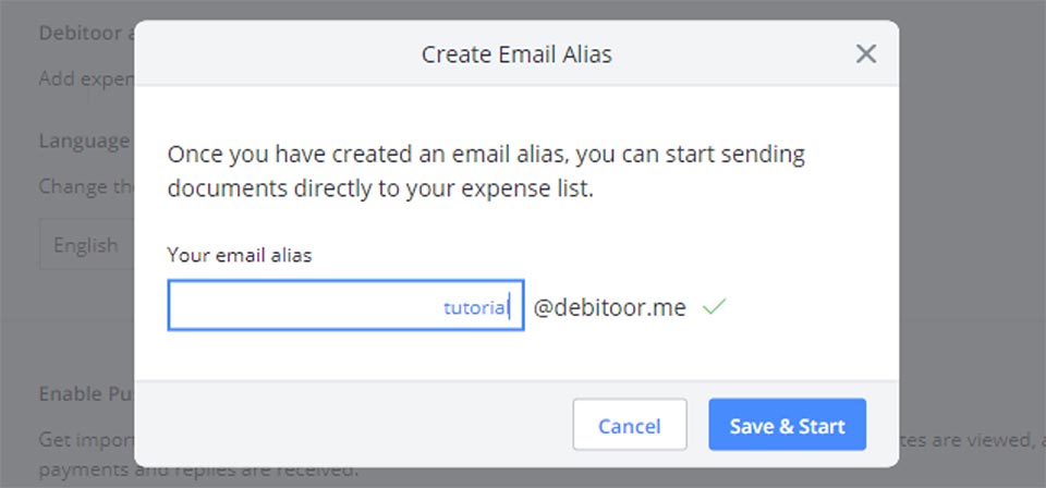 Creat email alias Debitoor