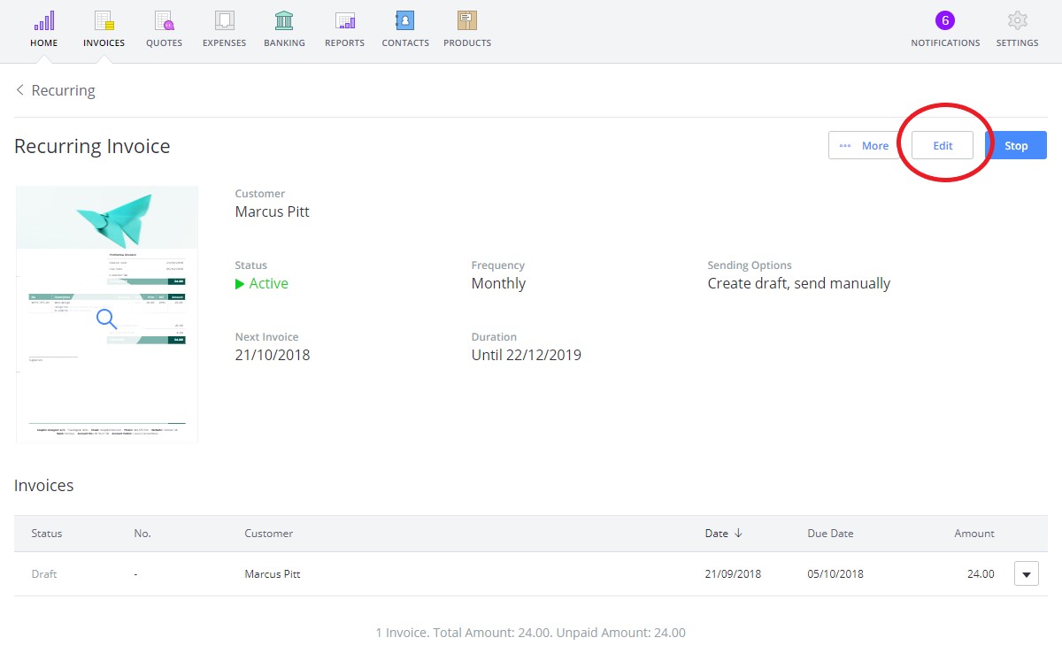 How to edit a recurring invoice in Debitoor invoicing software