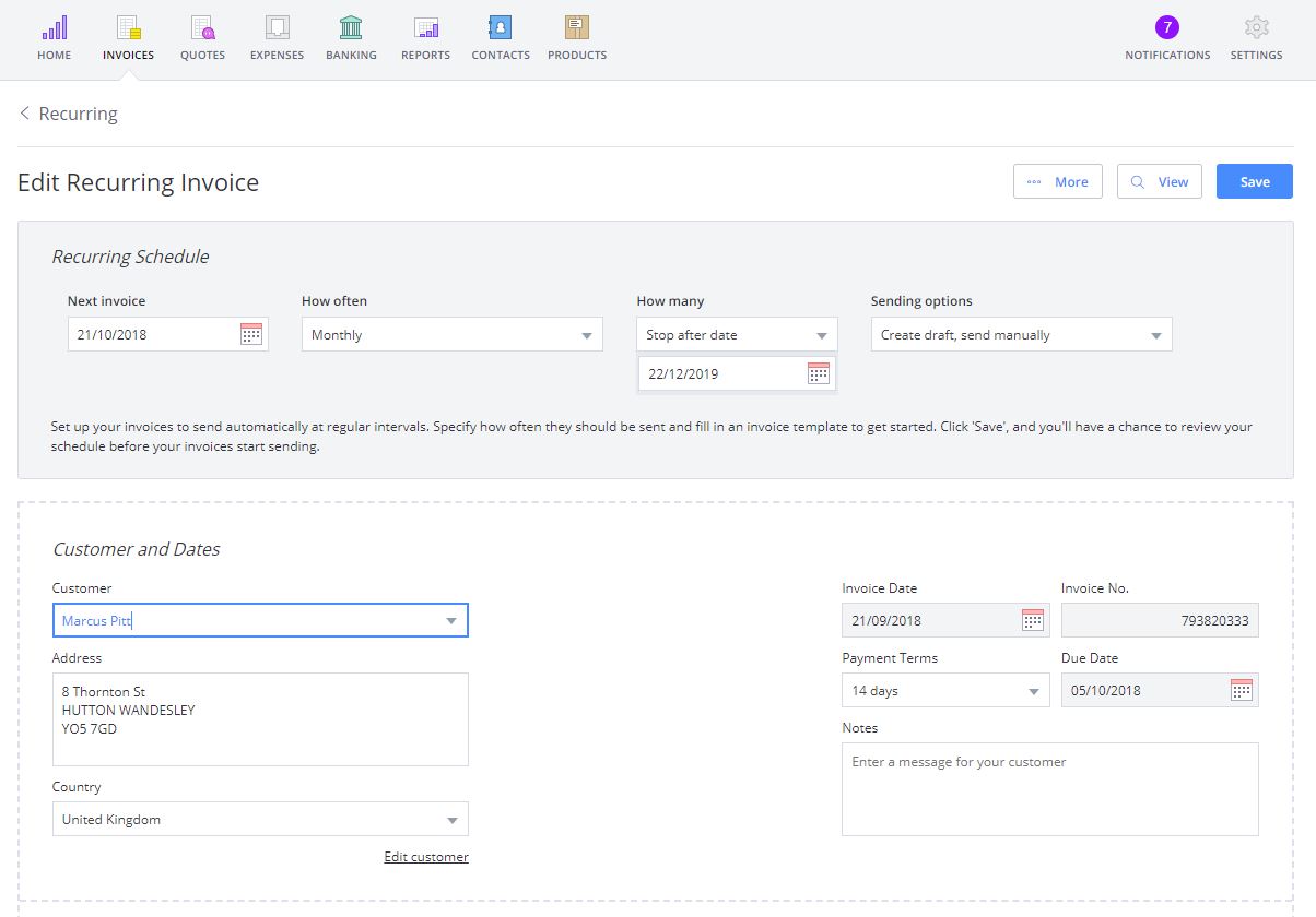 Here's step four of recurring invoices in Debitoor invoice software