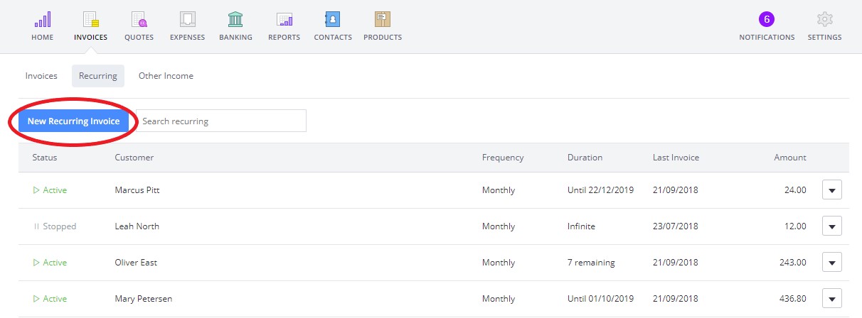 Step three of setting up recurring invoices in Debitoor invoice software