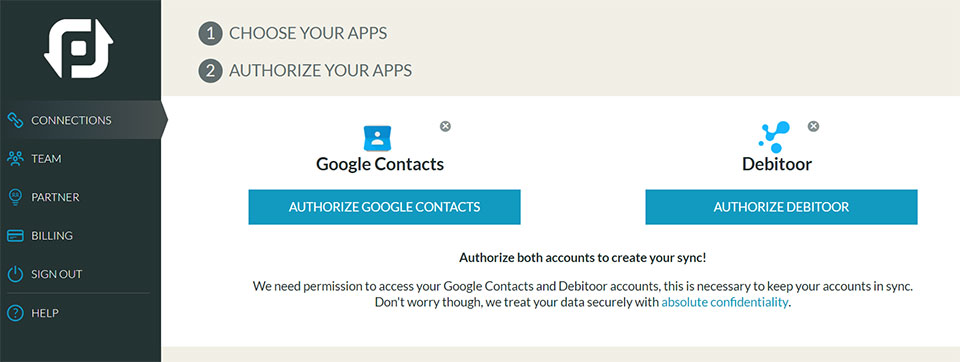 Authorise Debitoor invoicing software and your chosen app to sync